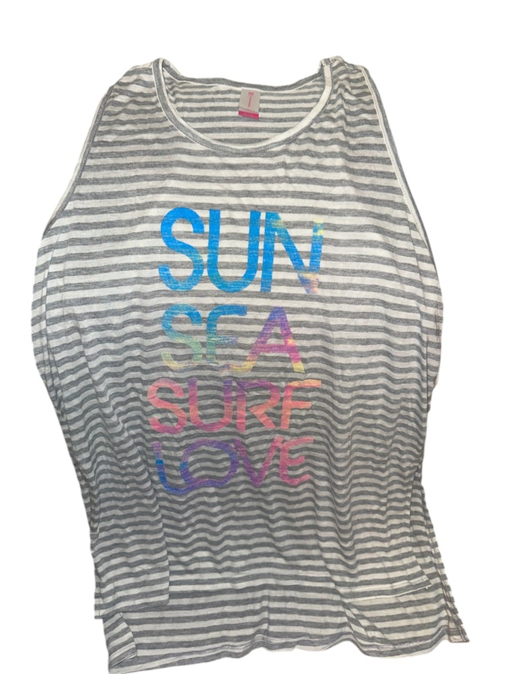 No Boundaries Gray & White Stripe Tank with Rainbow Lettering